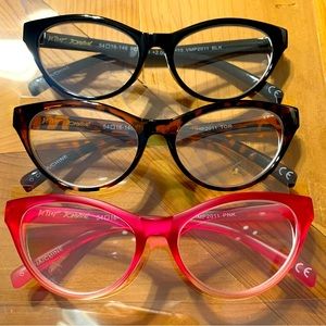 Betsey Johnson Readers Reading Glasses Pink Black Tortoise Cat Eye 3 pairs +2.00